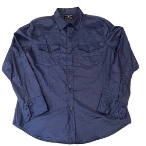 POP ICON CLOTHING Mens 2XL Western Snap Front Shirt Blue Striped Embroidered VTG
